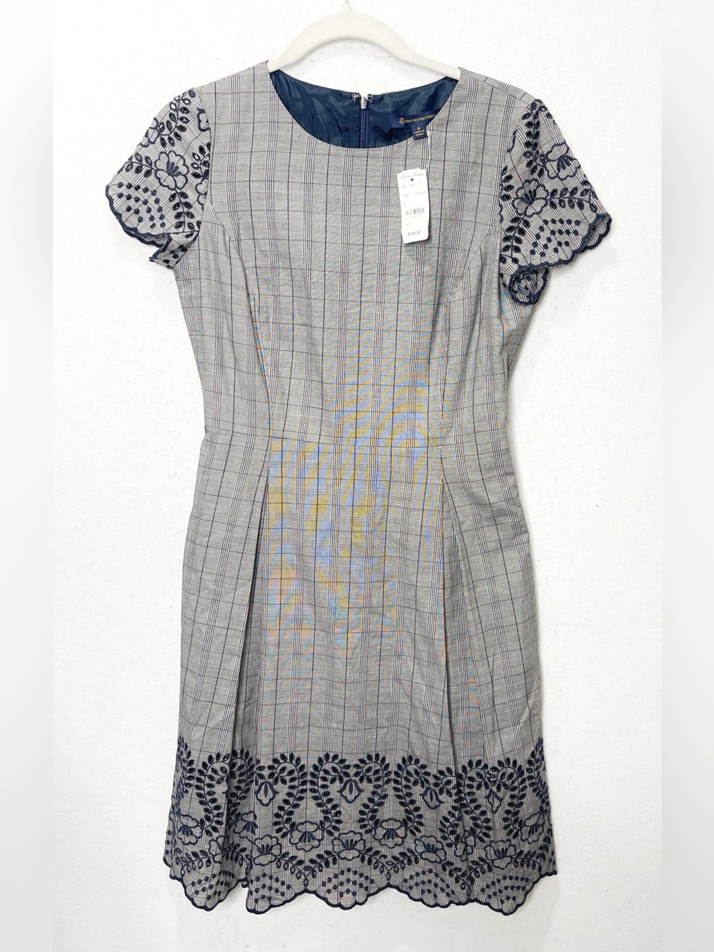 Brooks Brothers Glen Plaid Lace Trim Embroidered Scalloped Edge Dress Preppy NWT